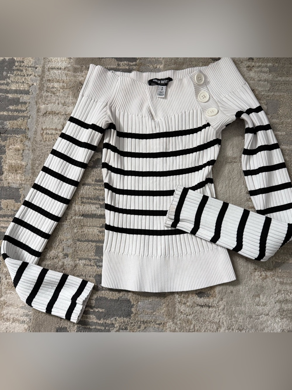 Urban Outfitters White & Black Striped Off-the-Shoulder Sweater